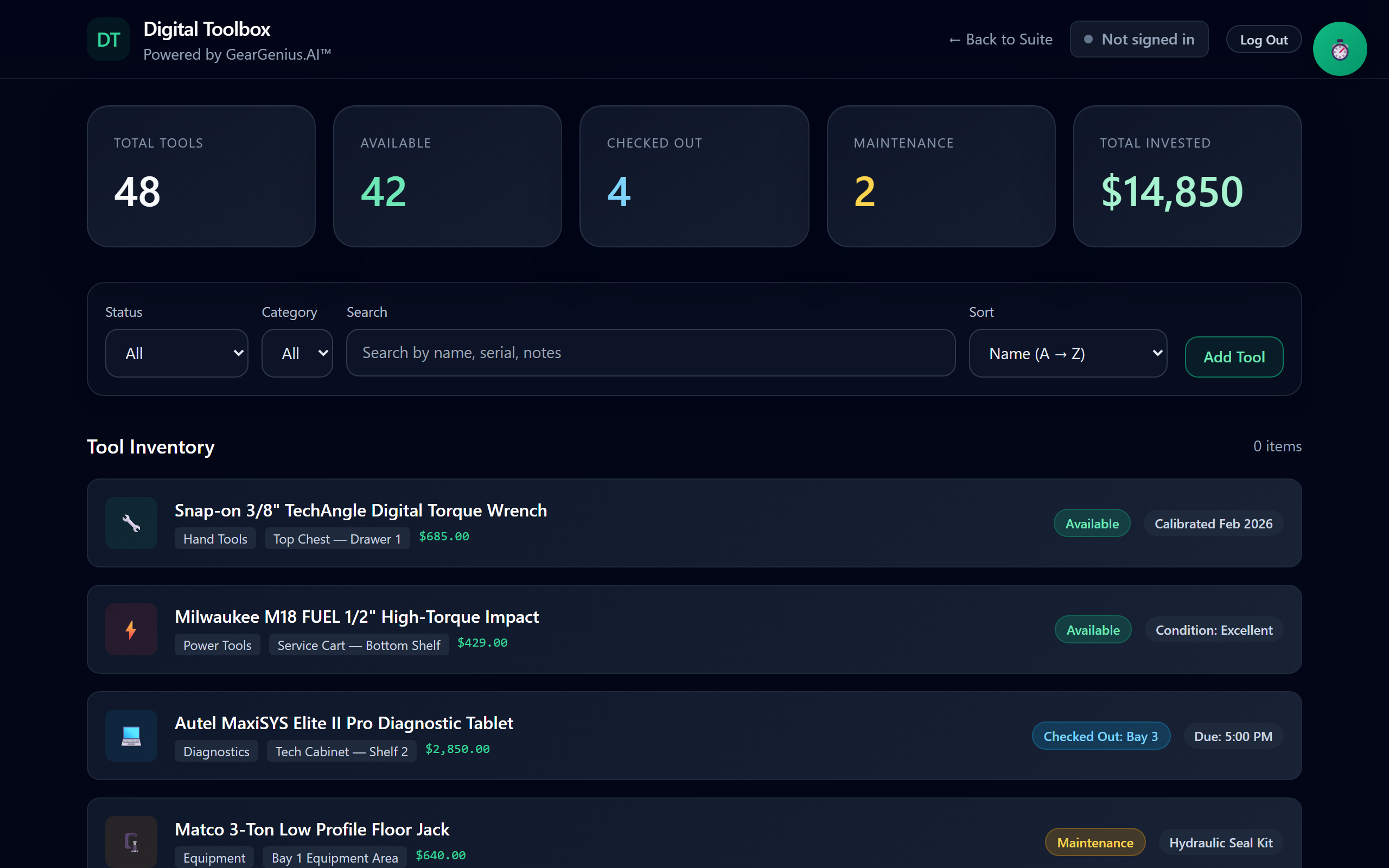 Digital Toolbox Tool Storage and Inventory Management